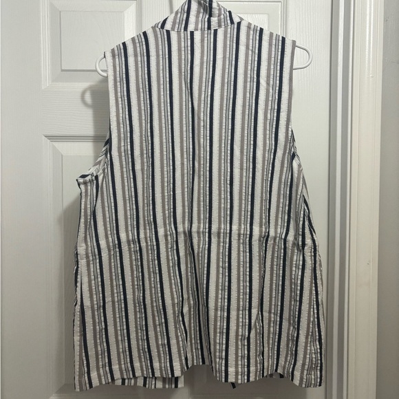 Christopher & Banks Open Front Sleeveless Tunic Vest White Blue Stripe - Picture 3 of 3